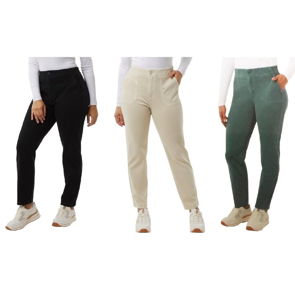 NWT 32 Degrees Women Knit Elastic Waist Pant Black Tan Green M-2XL $65 HH134